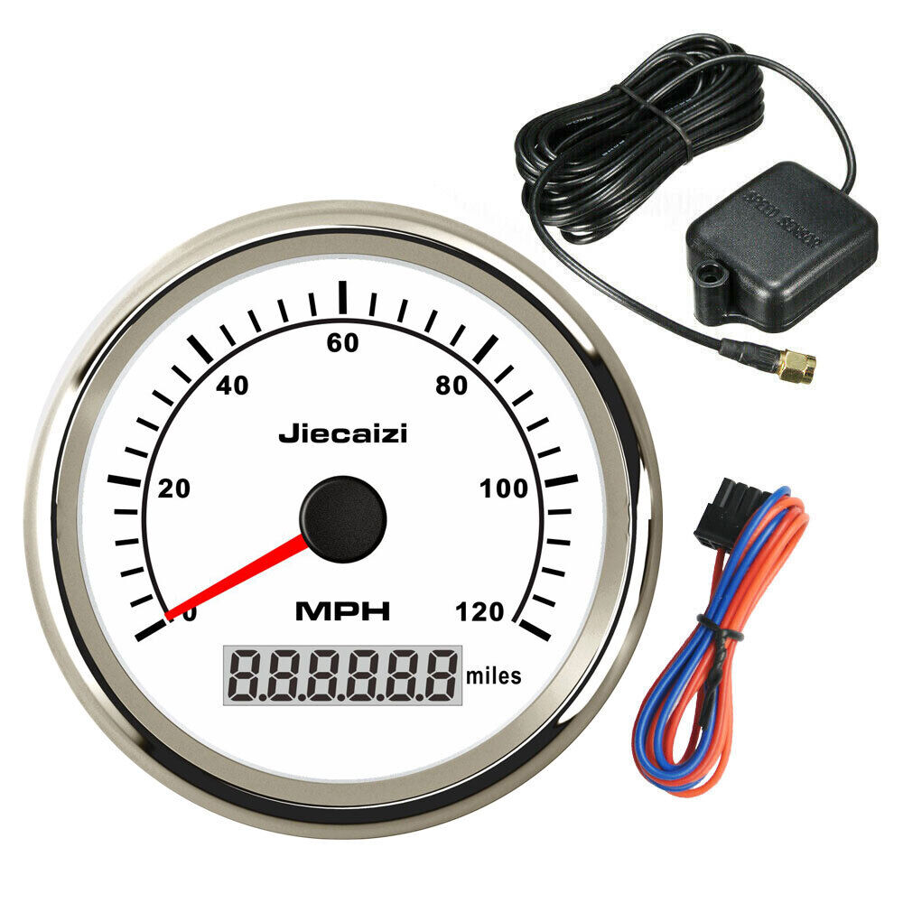 Jiecaizi 85mm White GPS 0-120MPH Speedometer Waterproof for Car Marine USA STOCK
