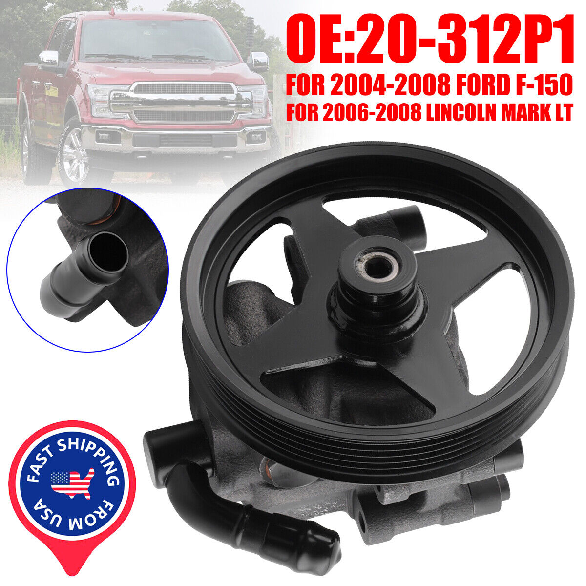 Power Steering Pump + Pulley for Lincoln Mark LT 2006-2008 Ford F-150 2004-2008