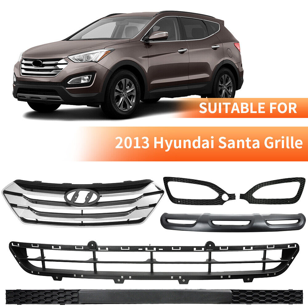 Fit Hyundai Santa Fe Sport 2013-2016 Front Upper Grille Fog Light Bezels Set 4pc