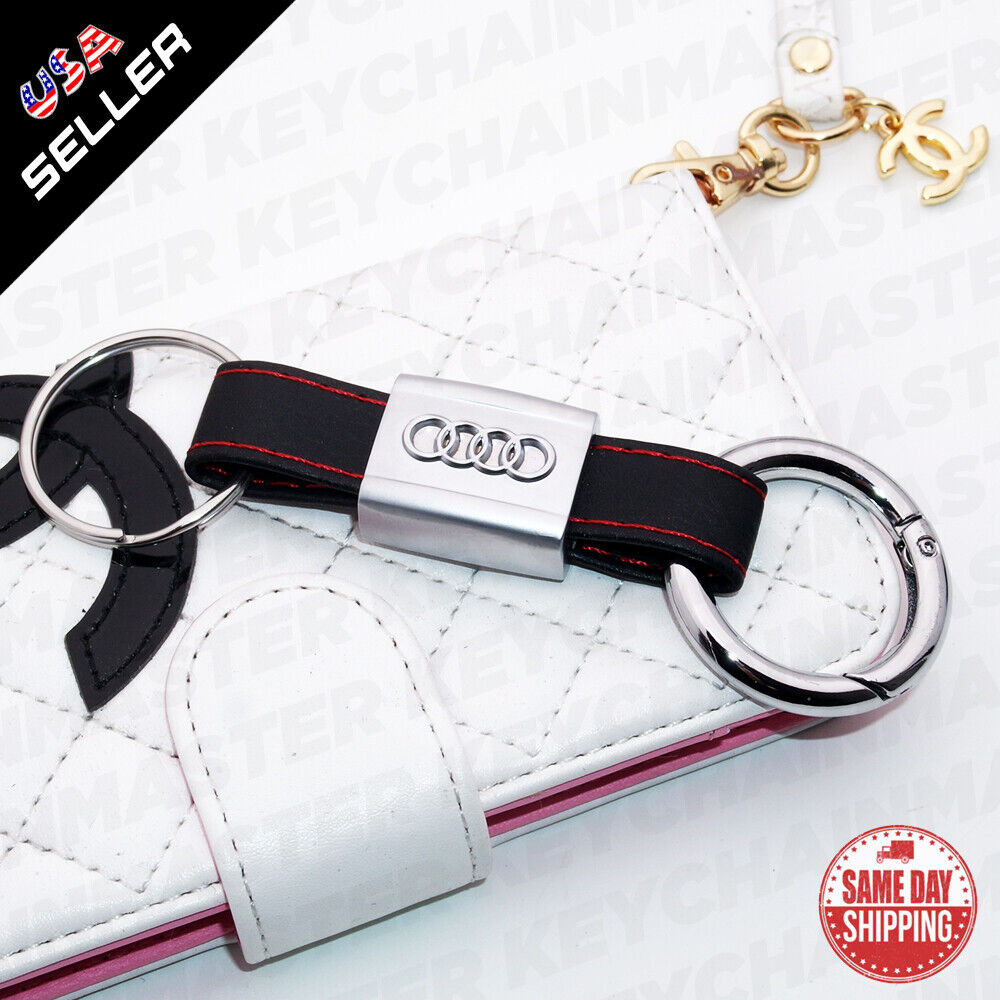 Universal Audi Sport Car Genuine Leather Keychain Elegant Strap Zinc Alloy Ring