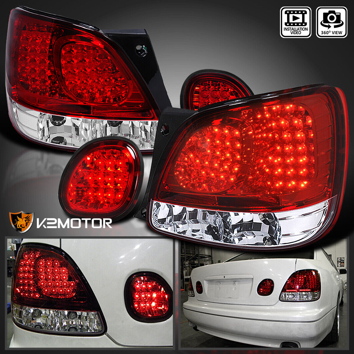 Red/Clear Fits 98-05 Lexus GS300 GS400 GS430 LED Rear Tail+Trunk Lamp Light Pair