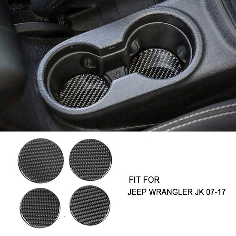 Real Carbon Fiber Water Cup Holder Mat Cover Trim For Jeep Wrangler JK 2007-2017