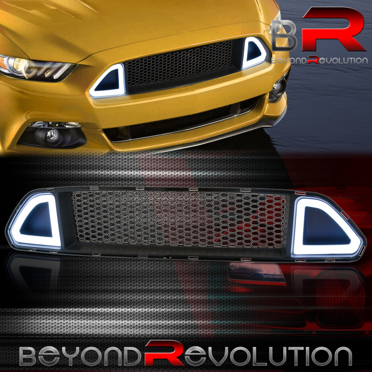 For 2015-2017 Mustang GT EcoBoost Front Upper Grille + LED DRL Light Replacement