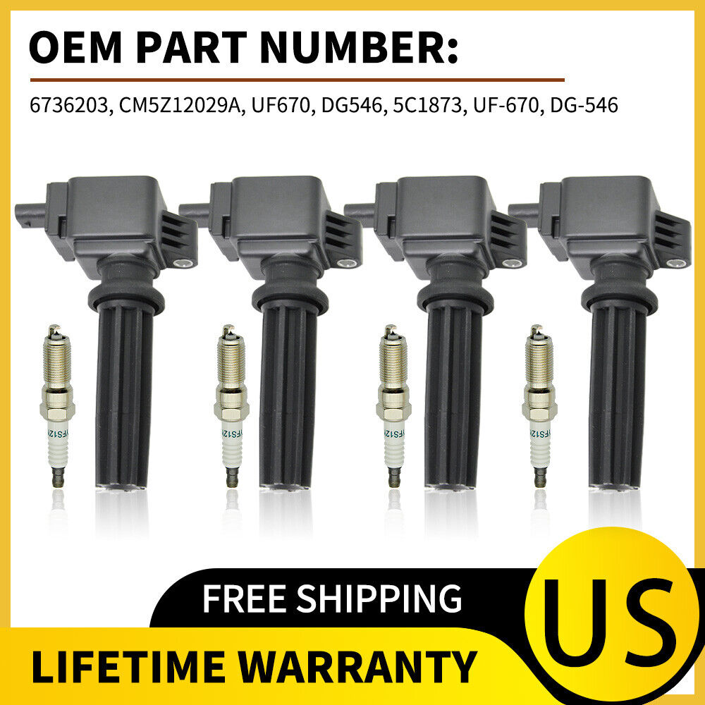 Pack of 4 High Performance Ignition coil & Spark Plug for 12-18 Ford Focus UF670
