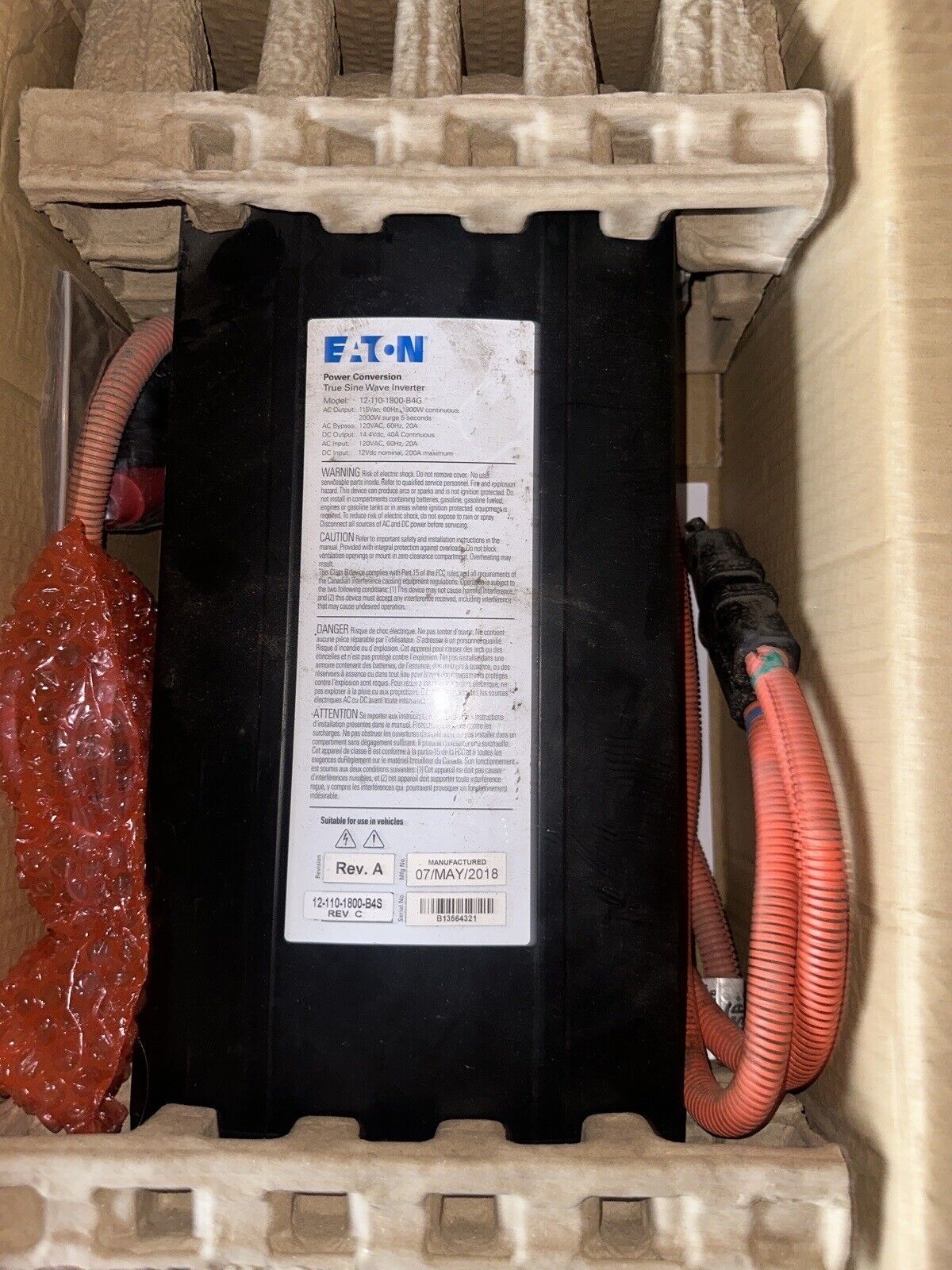 Used Eaton 12.1 V 1800W Inverter w/o Battery Charger - P/N  12-110.1800-B45