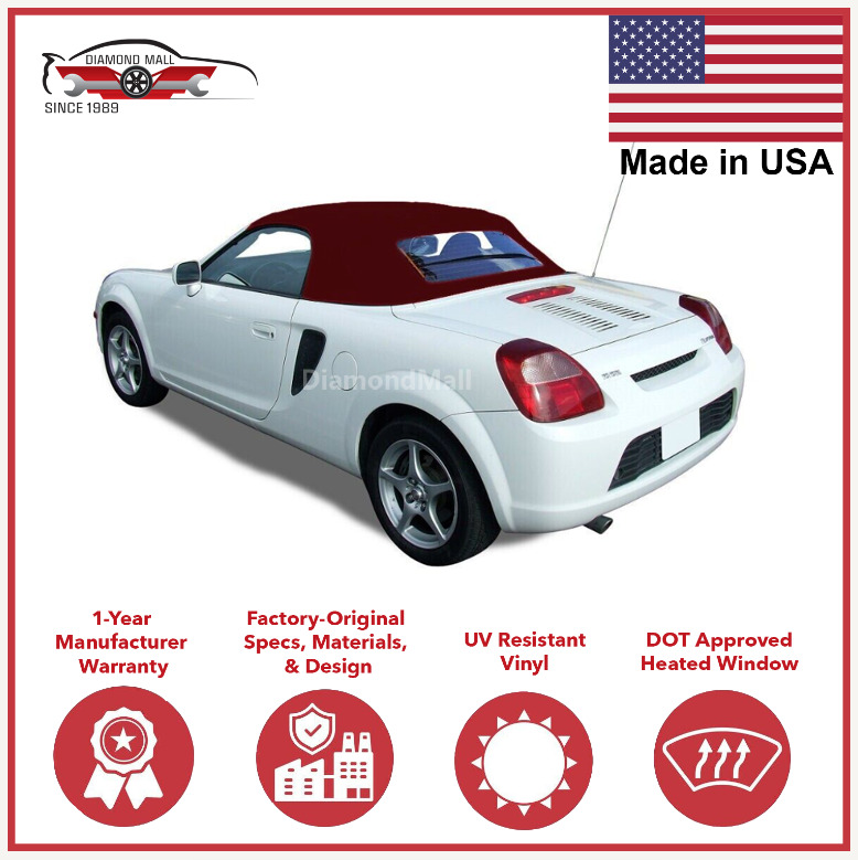 2000-07 Toyota MR2/MRS Convertible Soft Top w/DOT Approved Heated Glass BURGUNDY