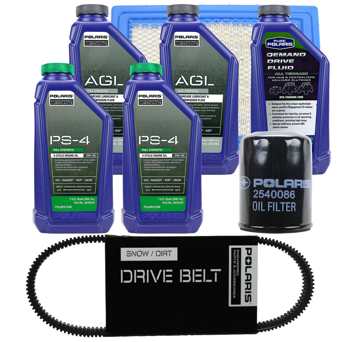 Polaris 2 Quarts PS-4 Oil and Fluid Change Kit with Air Filter and Drive Belt
