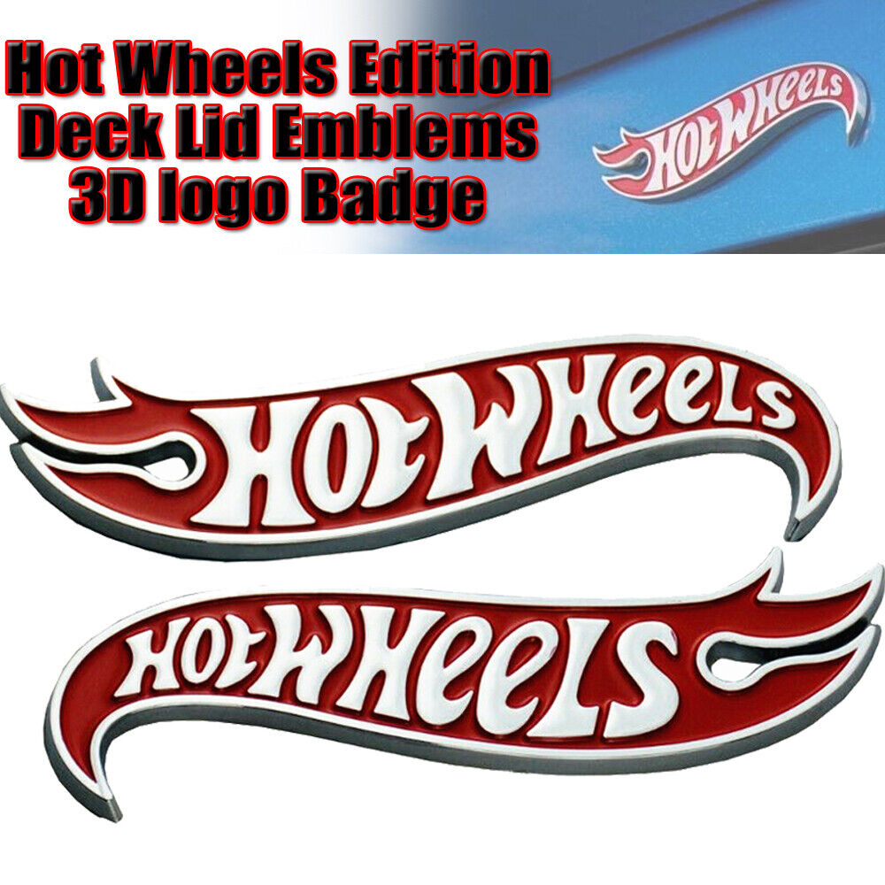 Silver Red Hot Wheels Side Fender Lid Hood Badge Hotwheels Decal Emblem -Pair US