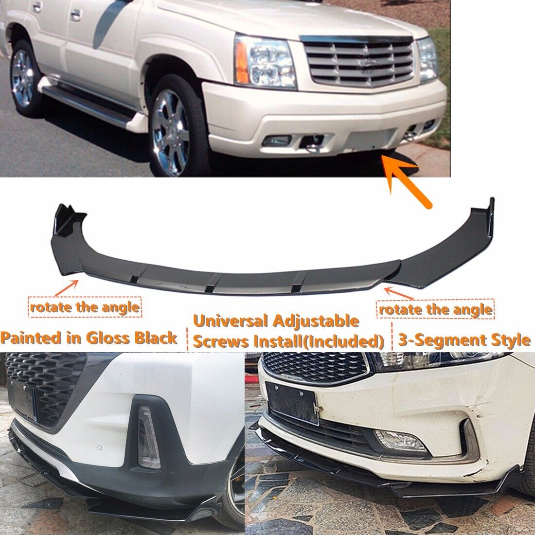 Add-on Universal For 2002-2006 Cadillac Escalade Front Bumper Lip Splitter Kit