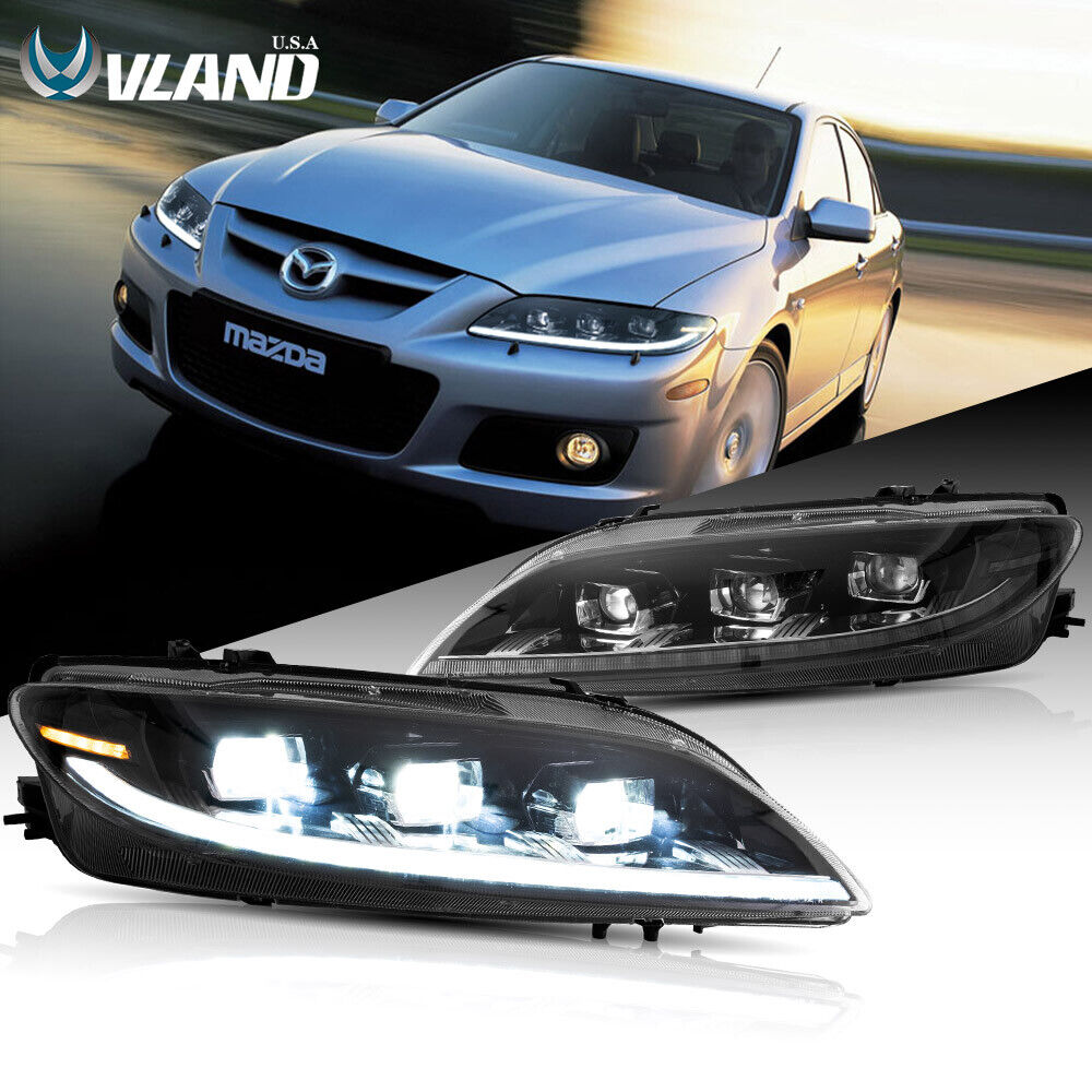 Full LED Headlights For 2003-2008 Mazda 6 Sequential Turn Projector Front Lamps