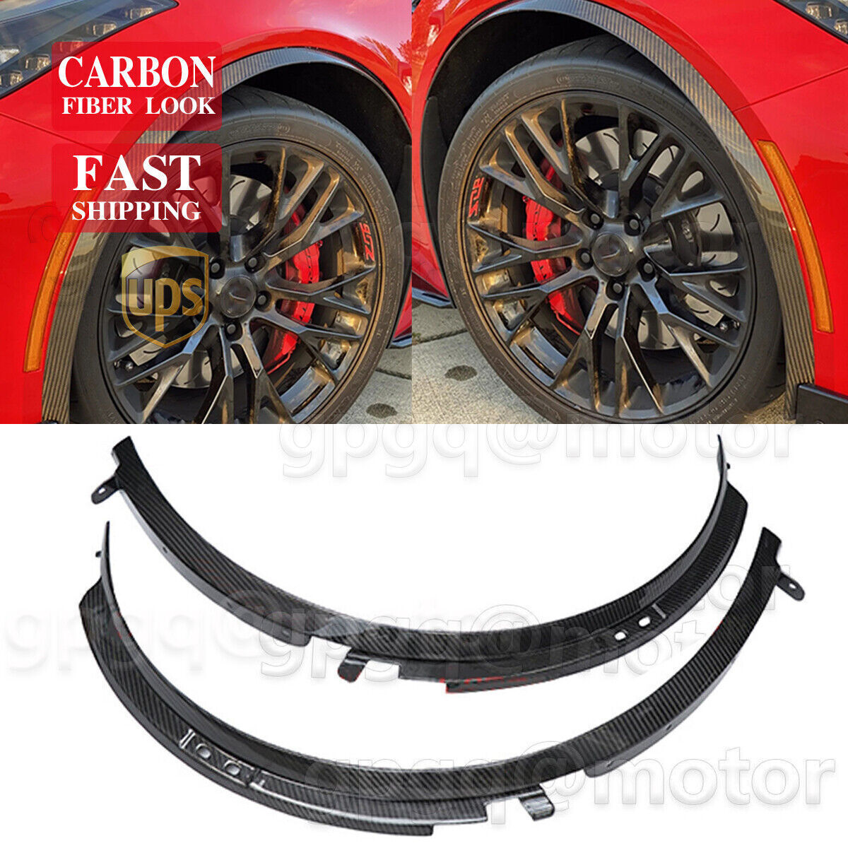 For Corvette C7 2014-2019 Pair Carbon Fiber Print Front Wheel Trim Fender Flares