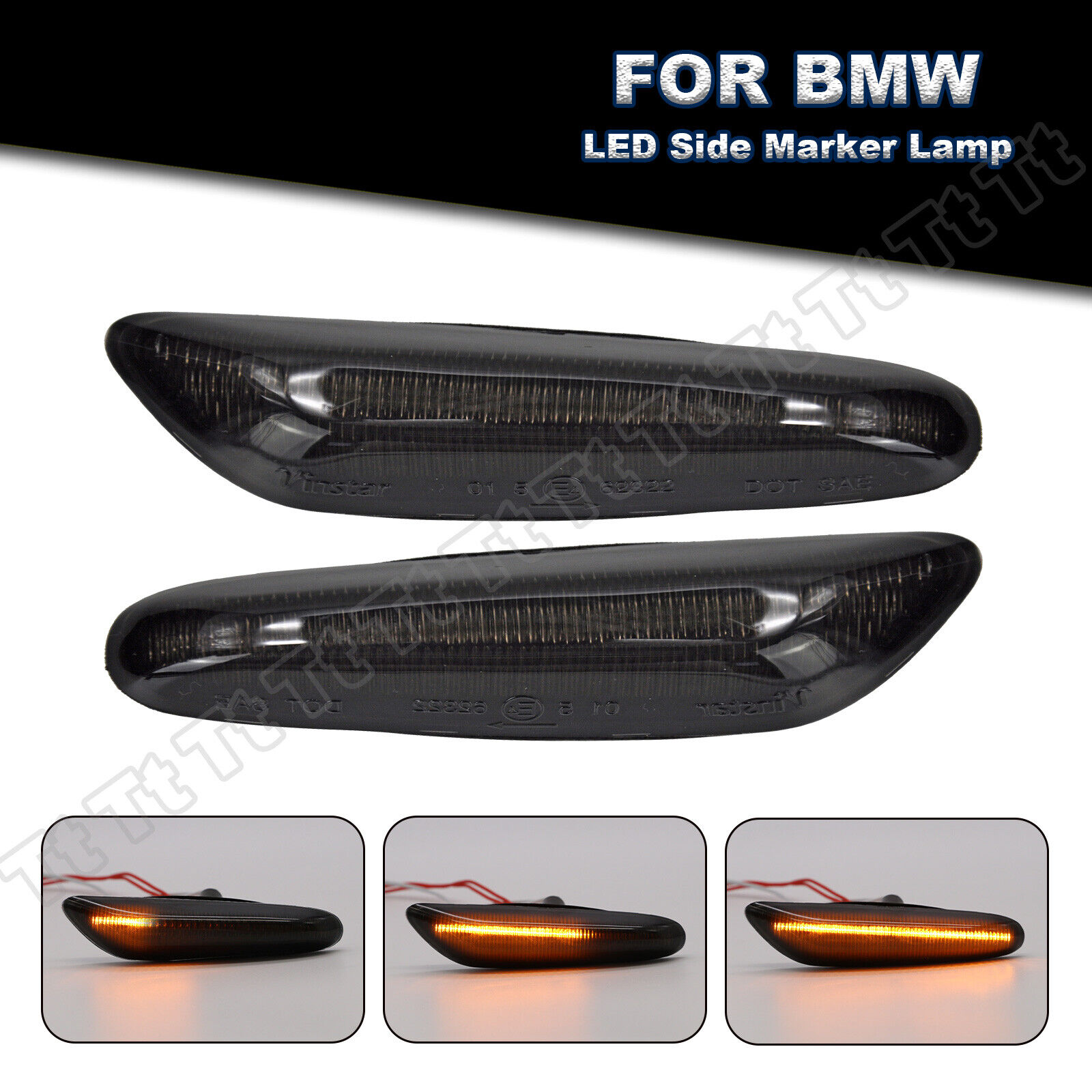 Sequential Smoked LED Side Marker Lights For BMW E60 E61 E82 E88 E90 E91 E92 E93