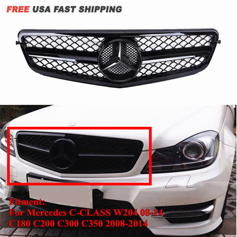 AMG Style Glossy Black Grille For Mercedes Benz W204 C-Class C250 C300 2008-2014