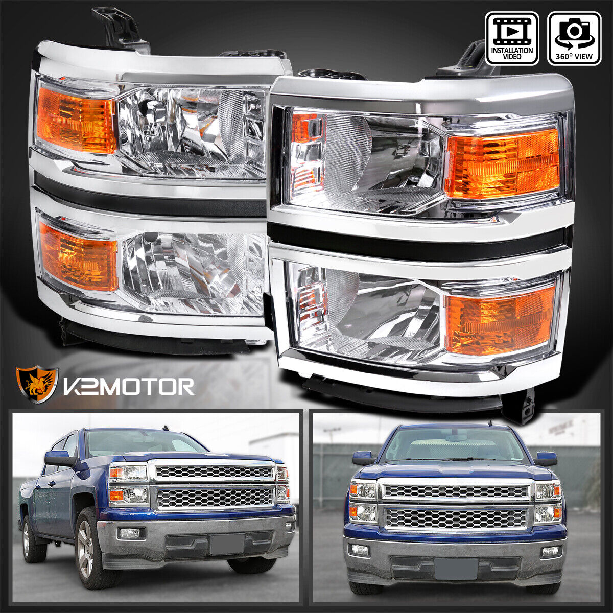 Clear Fits 2014-2015 Chevy Silverado 1500 Headlights Amber Signal Lamps L+R