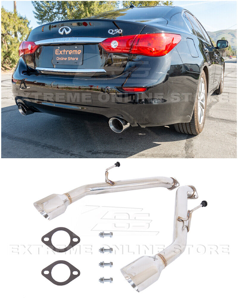 For 14-Up Infiniti Q50 Muffler Delete Axle Back Double Wall Dual Tips Exhaust