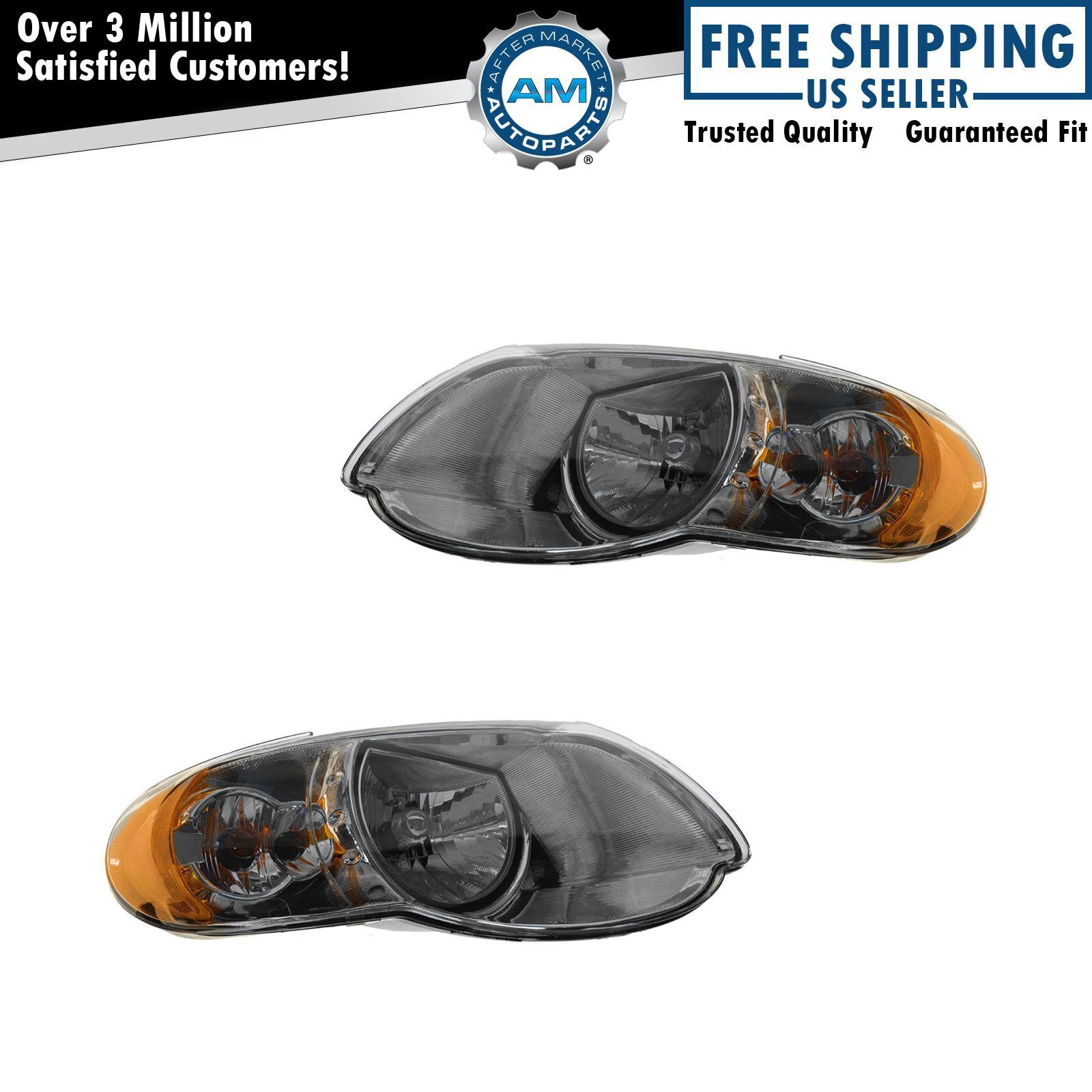 Headlights 2 Piece Pair Set for 2005-2007 Chrysler Town & Country Long Wheelbase