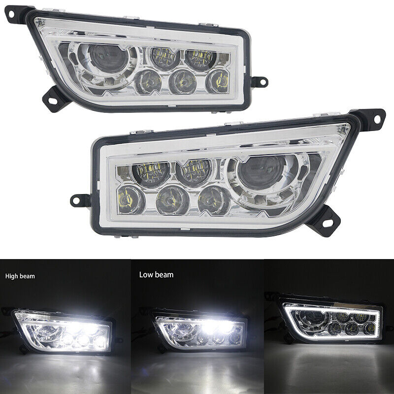 Pair Silver LED Headlights for Polaris General RZR 900 1000 XP Turbo 2014-2016