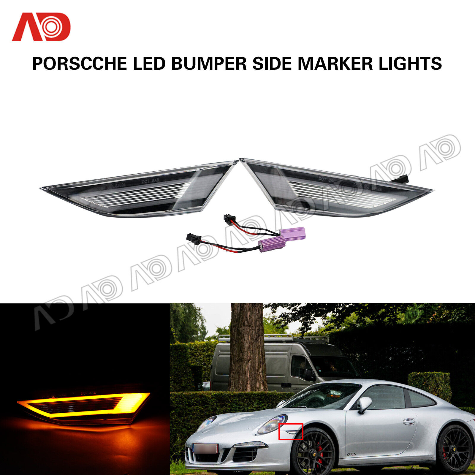 Clear LED Side Marker Light For Porsche 991 911 Carrera 981 Cayman Boxster 718