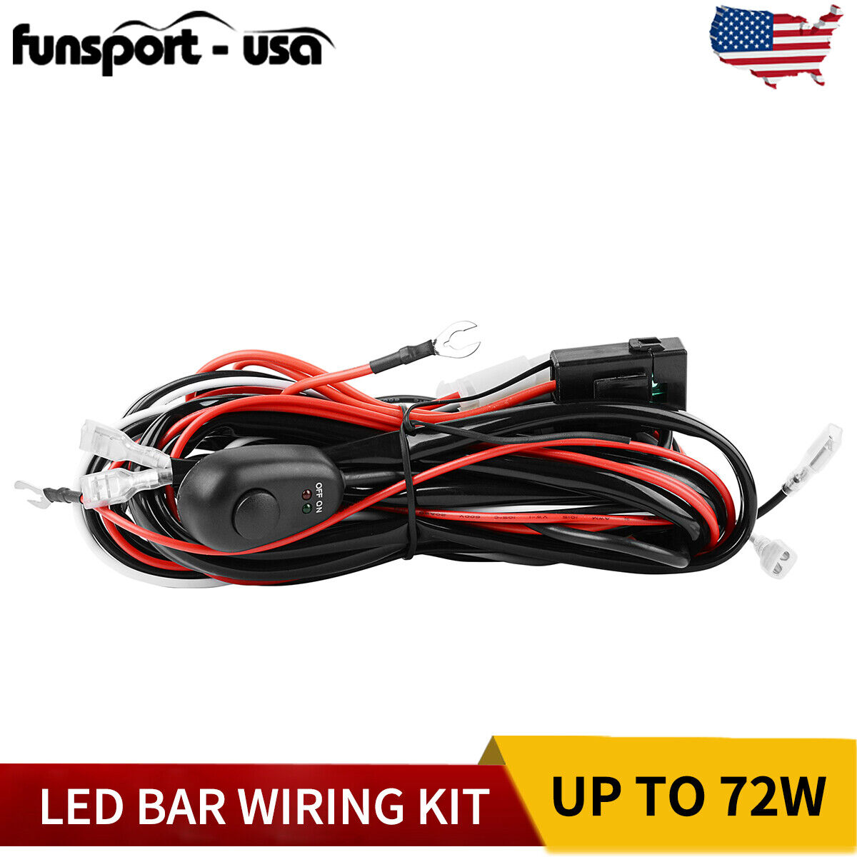 2-Lead Wiring Harness ON-OFF Switch 12V 18AWG Relay Fuse Off-Road LED Light Bar