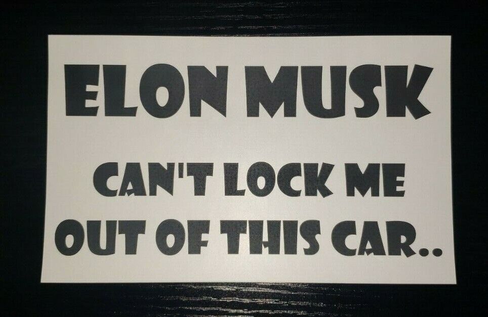 ELON MUSK Tesla cant lock me out of this car Sticker Decal Vinyl EV electric