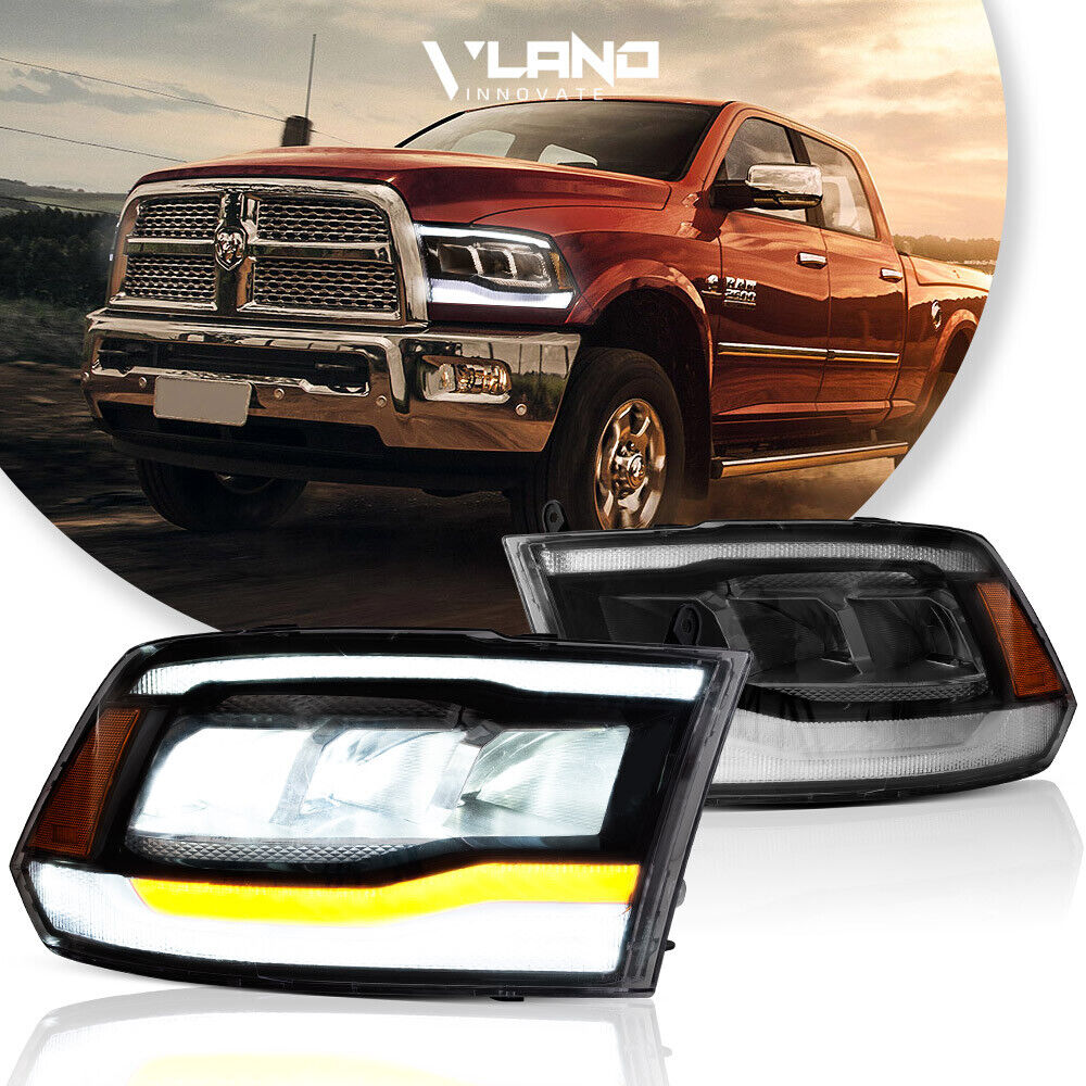 Amber VLAND FULL LED Reflector Headlights 2009-2018 For Dodge RAM 1500 2500 3500