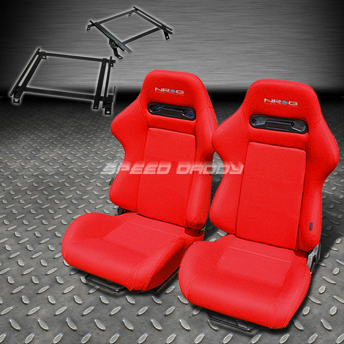 PAIR NRG TYPE-R STYLE RED CLOTH RACING SEAT+BRACKET FOR 02-06 ACURA RSX DC5