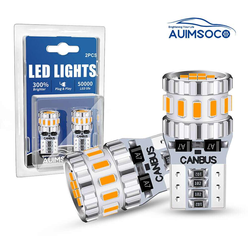 2Pcs AUIMSOCO Yellow 168 194 T10 License Side Marker Light  LED Bulbs