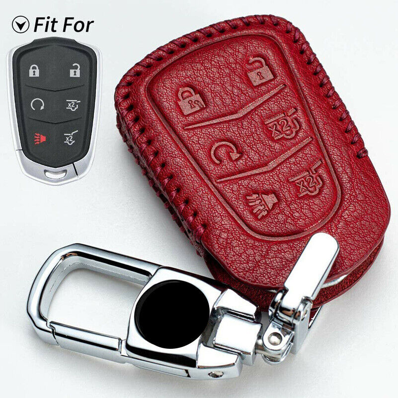 6 Buttons Leather Car Remote Key Fob Case Cover For Cadillac Escalade 2015-2019