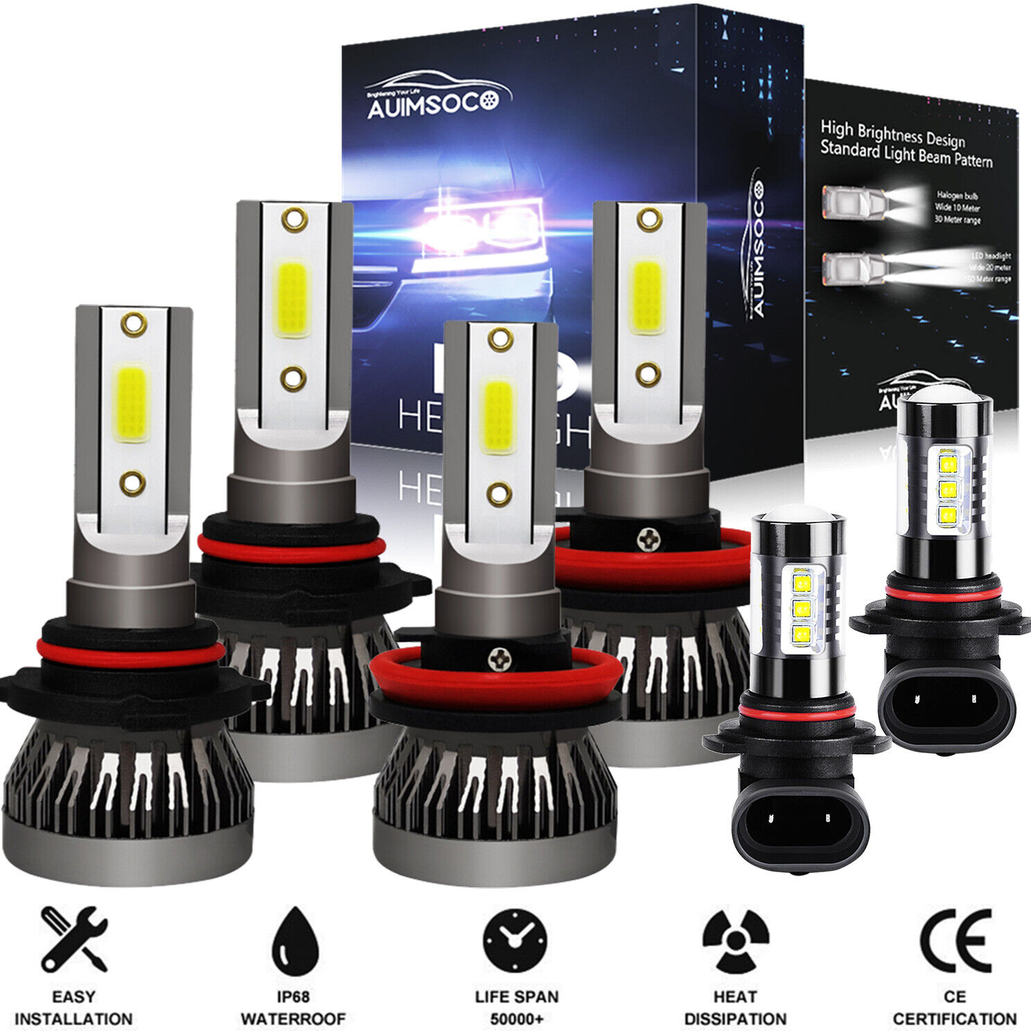 For 2013-2015 Dodge RAM 1500 2500 3500 4500 LED Headlight & Fog Light Bulbs A+