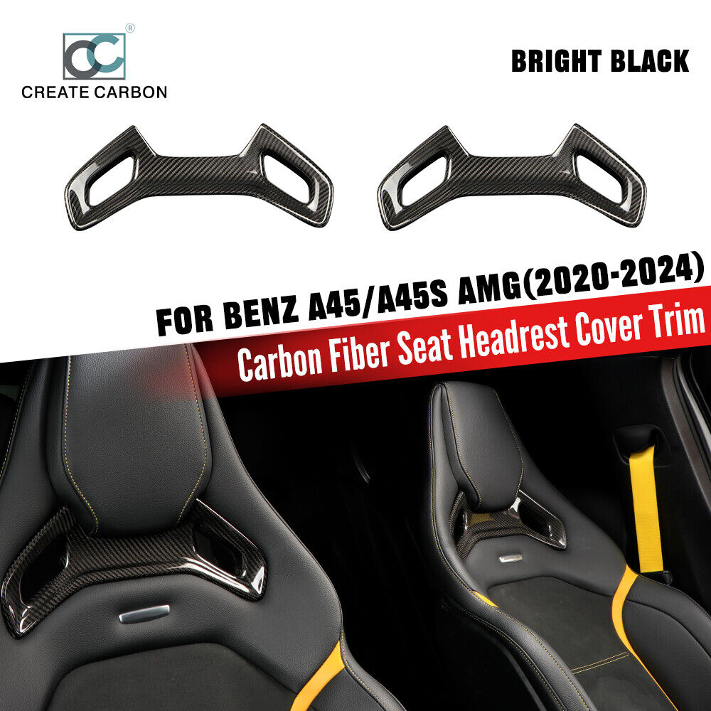 2pcs Dry Carbon Fiber Seat Headrest Cover Trim For Benz AMG C43/C63/A45s/CLA45