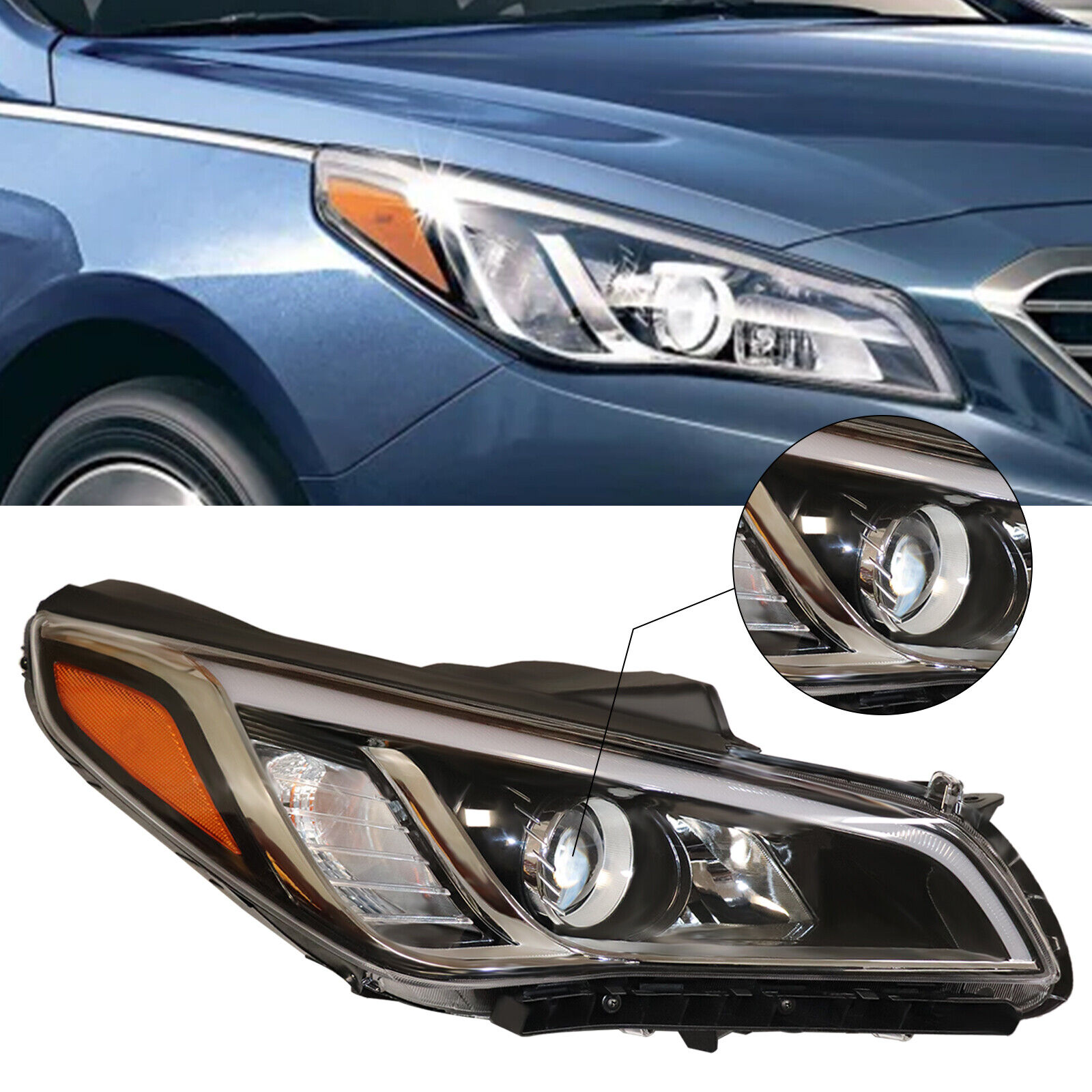 Fit 2015 2016 2017 Hyundai Sonata Headlight OEM Right Passenger Side Lamp RH 