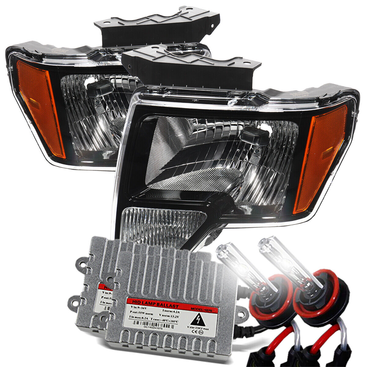 6000K HID/For 2009-2014 Ford F150 Polished Black Headlights Assembly Replacement