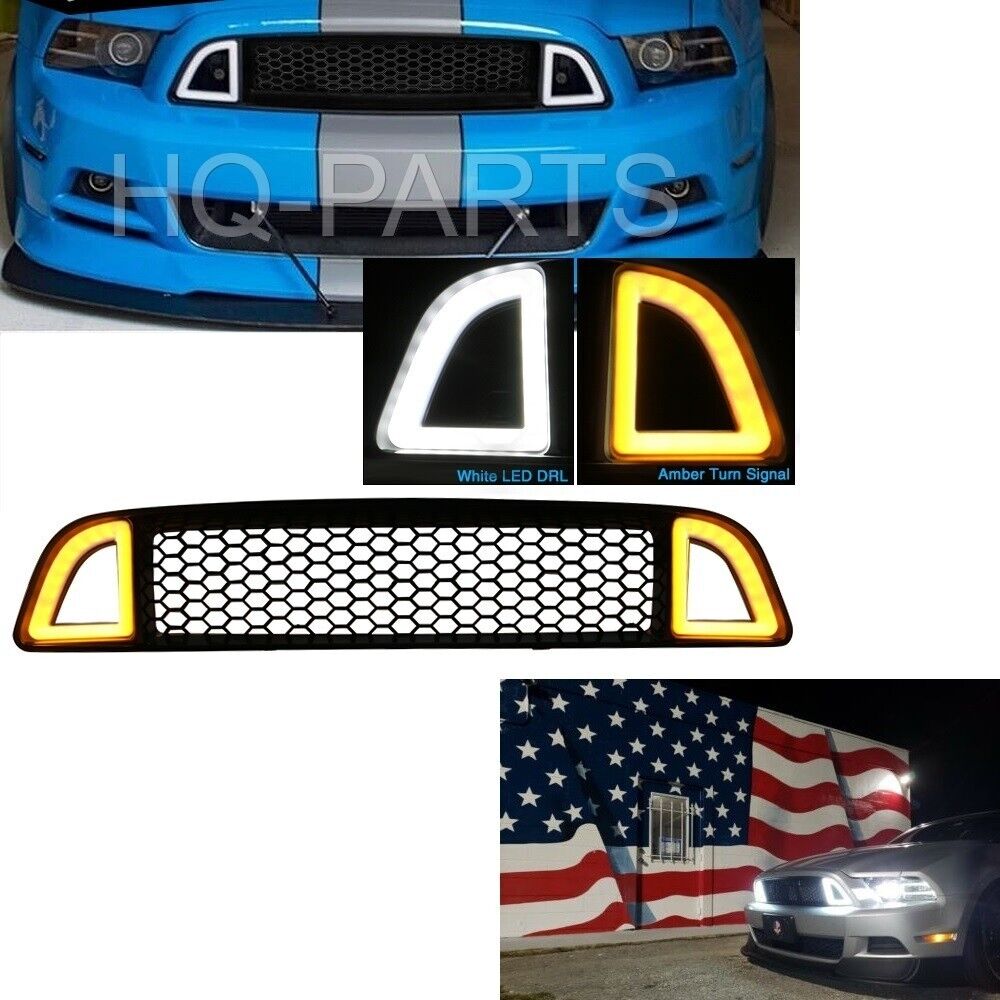 For 13-14 Ford Mustang Non-Shelby Front Bumper Upper Grille LED W/ DRL Signal