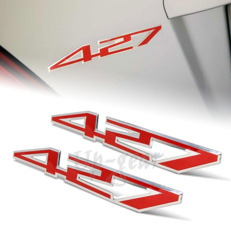 2PCS Universal 427 Red Border Aluminum Bumper Sticker Decal Emblem Badge