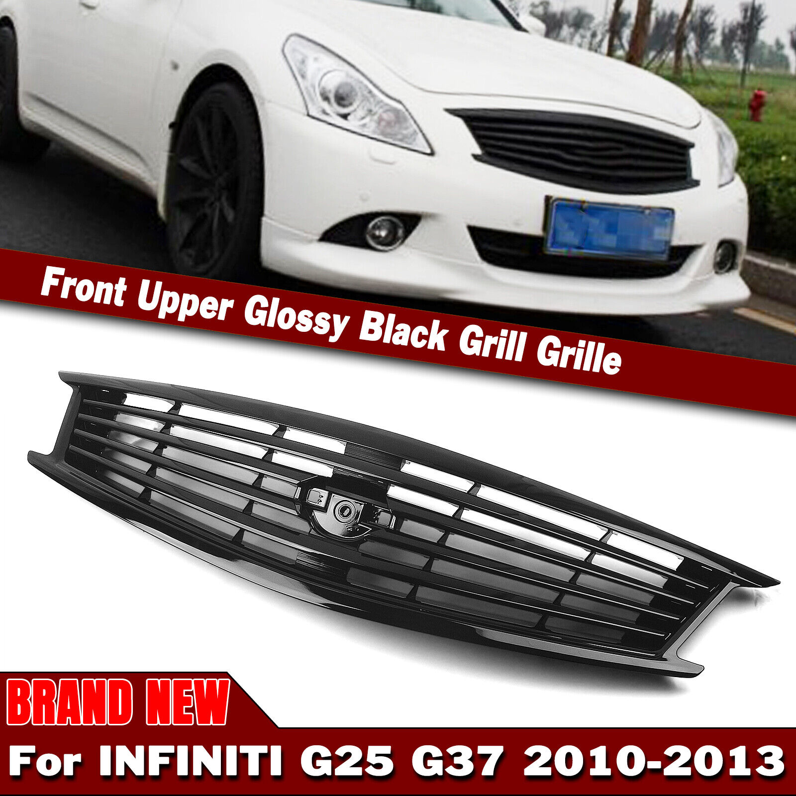Front Bumper Grille For Infiniti G37 G25 2010-2013 Q40 4 Door Sedan Gloss Black