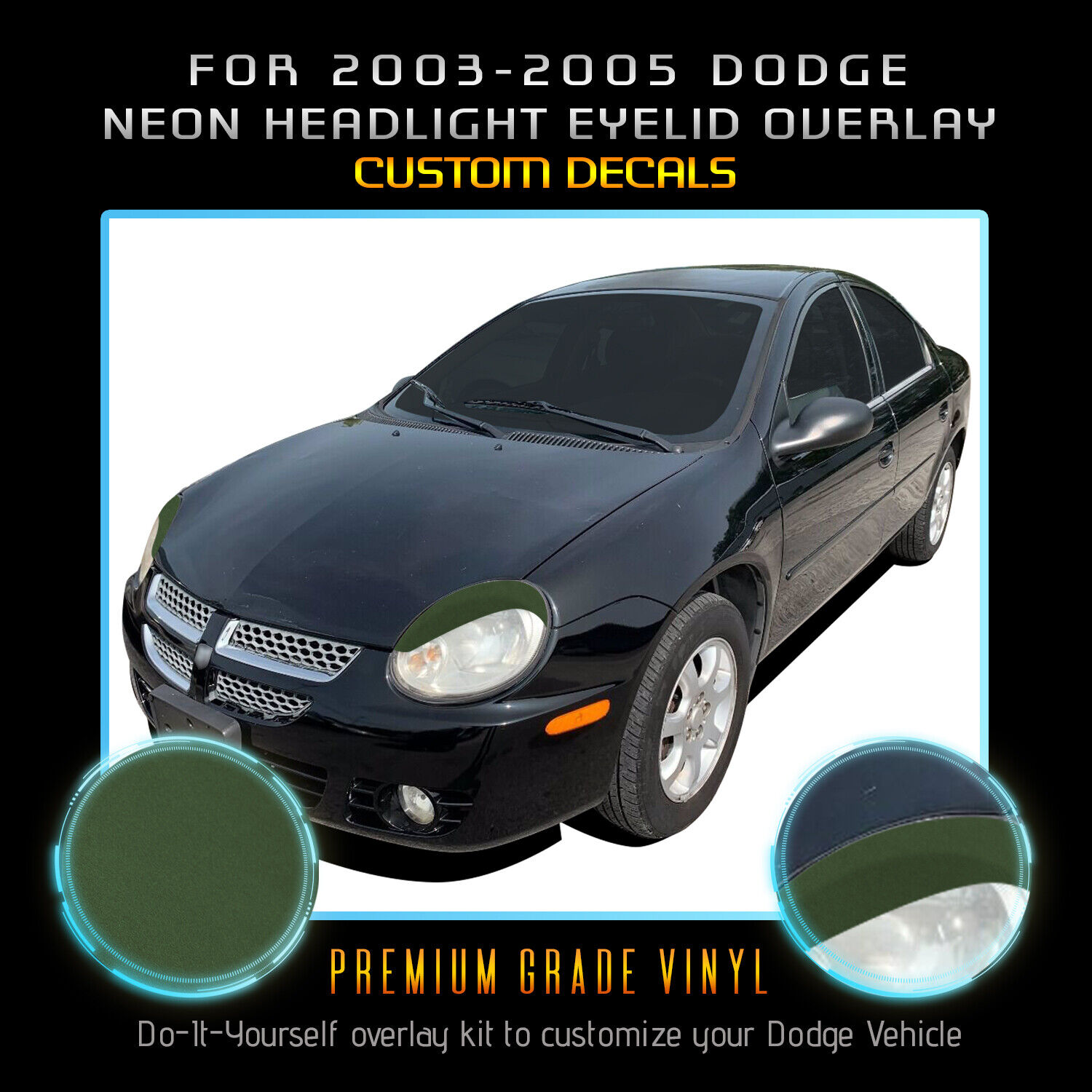 For 2003-2005 Dodge Neon SRT-4 SXT R/T Headlight Eyelid Decal - Flat Matte Vinyl