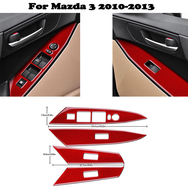 For Mazda 3 2010-2013 A Set Red Window Control Switch Cover Sticker Carbon Fiber