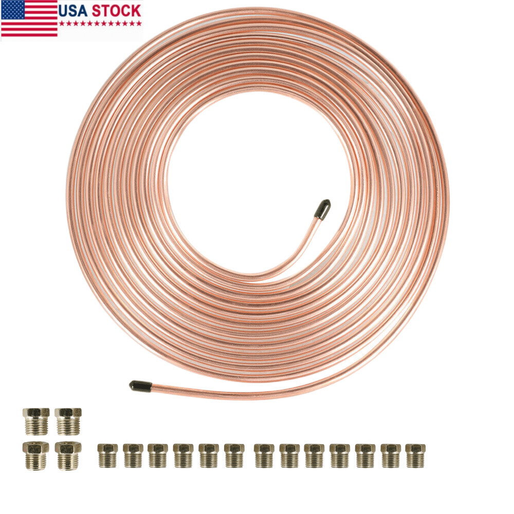 Copper Nickel Brake Line Tubing Kit 3/16 OD 25Ft Coil Roll all Size Fittings NEW