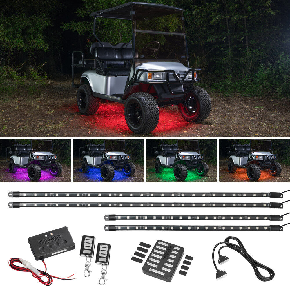 LEDGlow 4pc Million Color LED Golf Cart Underbody Underglow Light Kit Fits EZ-GO