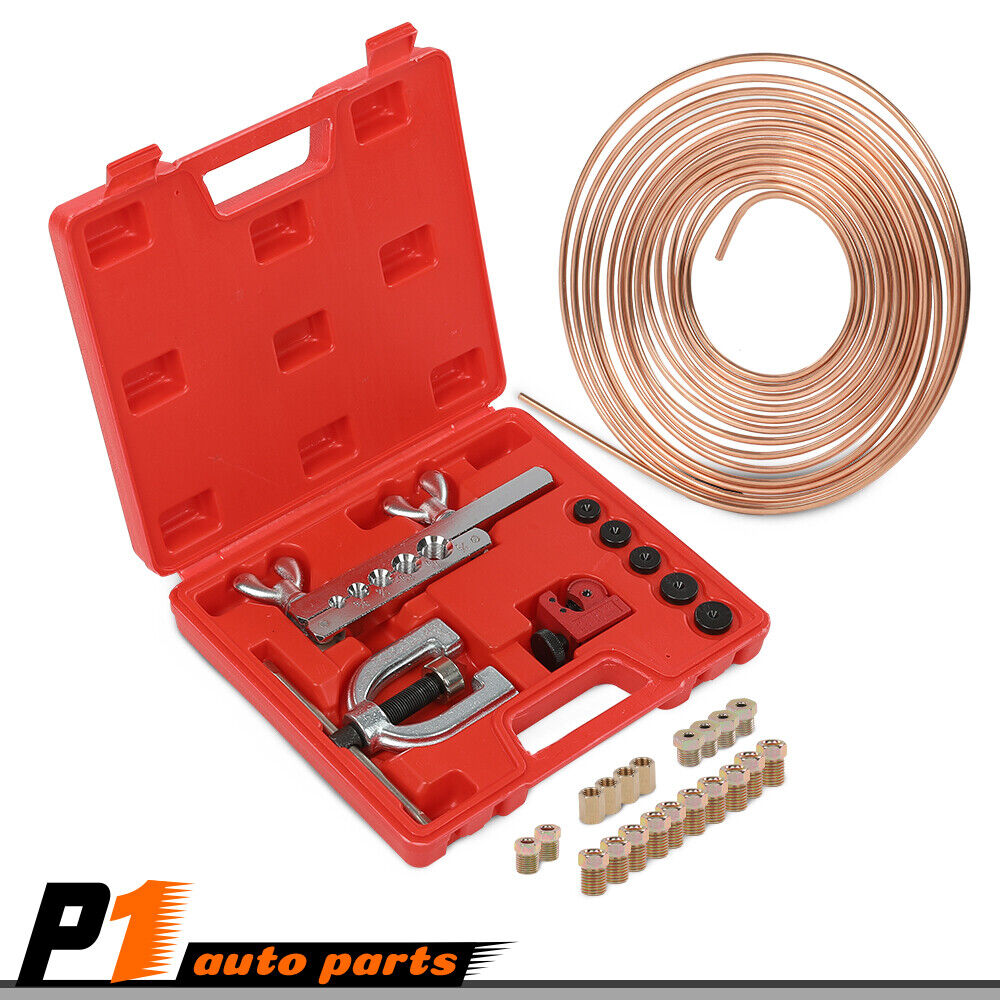 Kit 25FT 3/16 Copper Pipe Flaring Tool w/20 Nuts Fittings Brake Line Pipe Repair