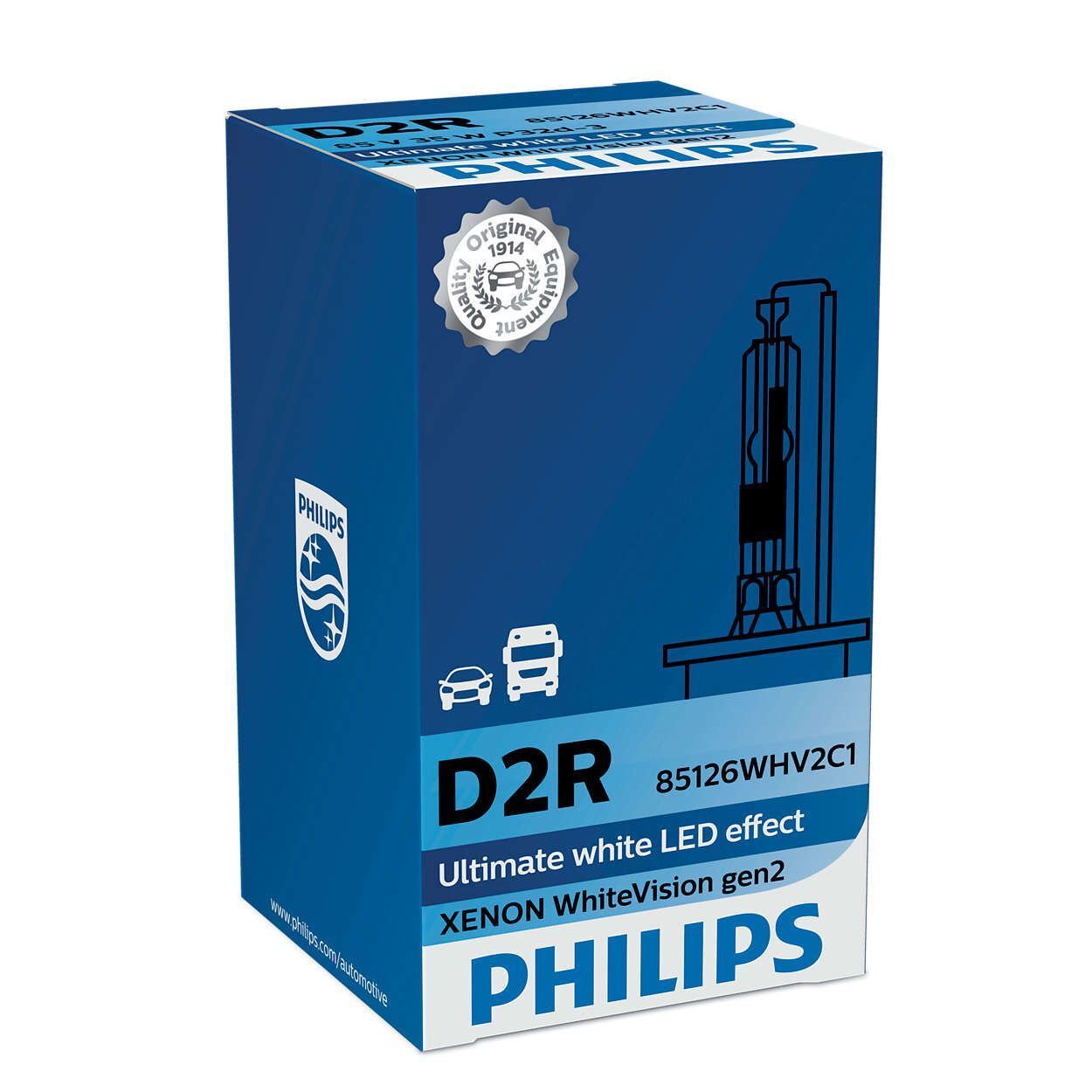 Philips White Vision D2R Headlight 120% more light Xenon Bulb 85126WHV2C1 Single