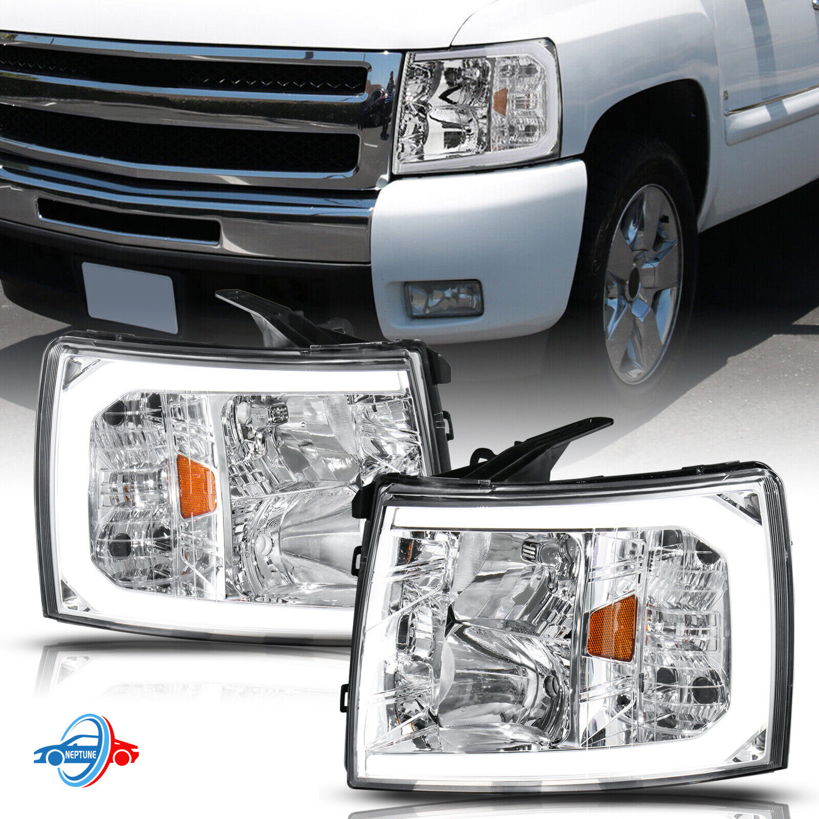 For 2007-2013 Chevy Silverado 1500 2500HD 3500HD Headlights LED Bar Front Lamps