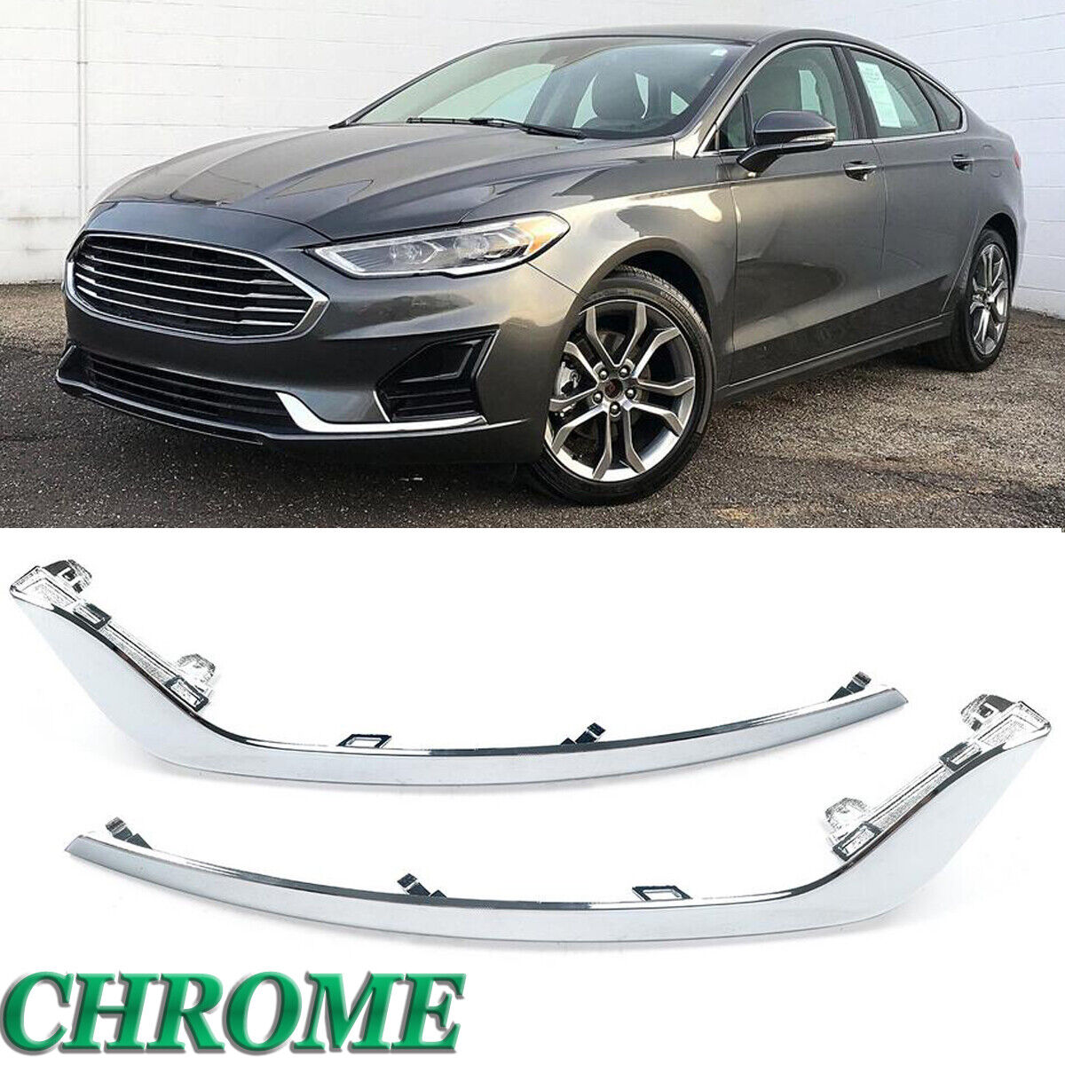 Pair Front Bumper Fog Lamp Eyelids Cover Trim Chrome For Ford Fusion 2019-2020