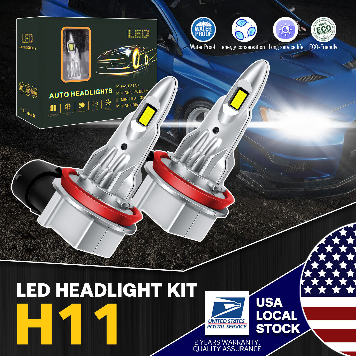 2X 6000K H11 LED Headlight High/low Beam Bulbs 200W For Honda Pilot 2010-2019