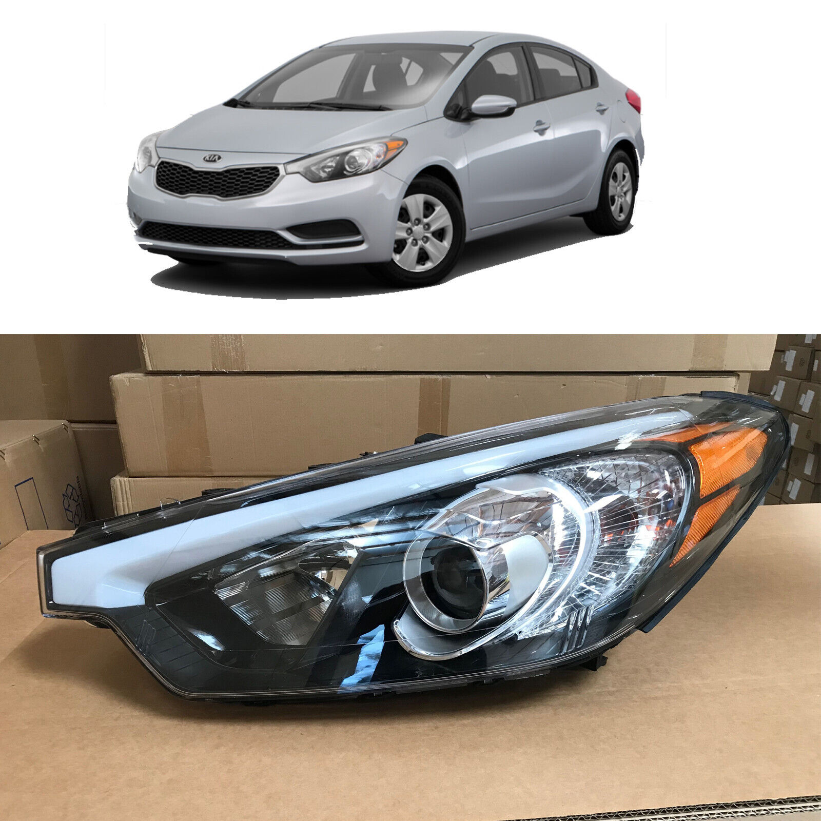 Headlight Assembly for 2014 2015 2016 Kia Forte LX EX Halogen no LED Driver Side