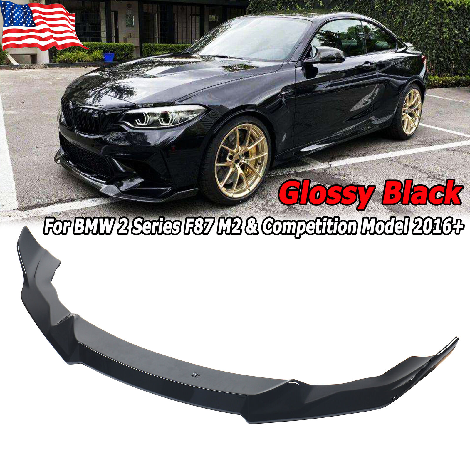 Glossy Black Front Splitter Lip For BMW F87 M2 Coupe 2DR 2014-2021 Sport Spoiler