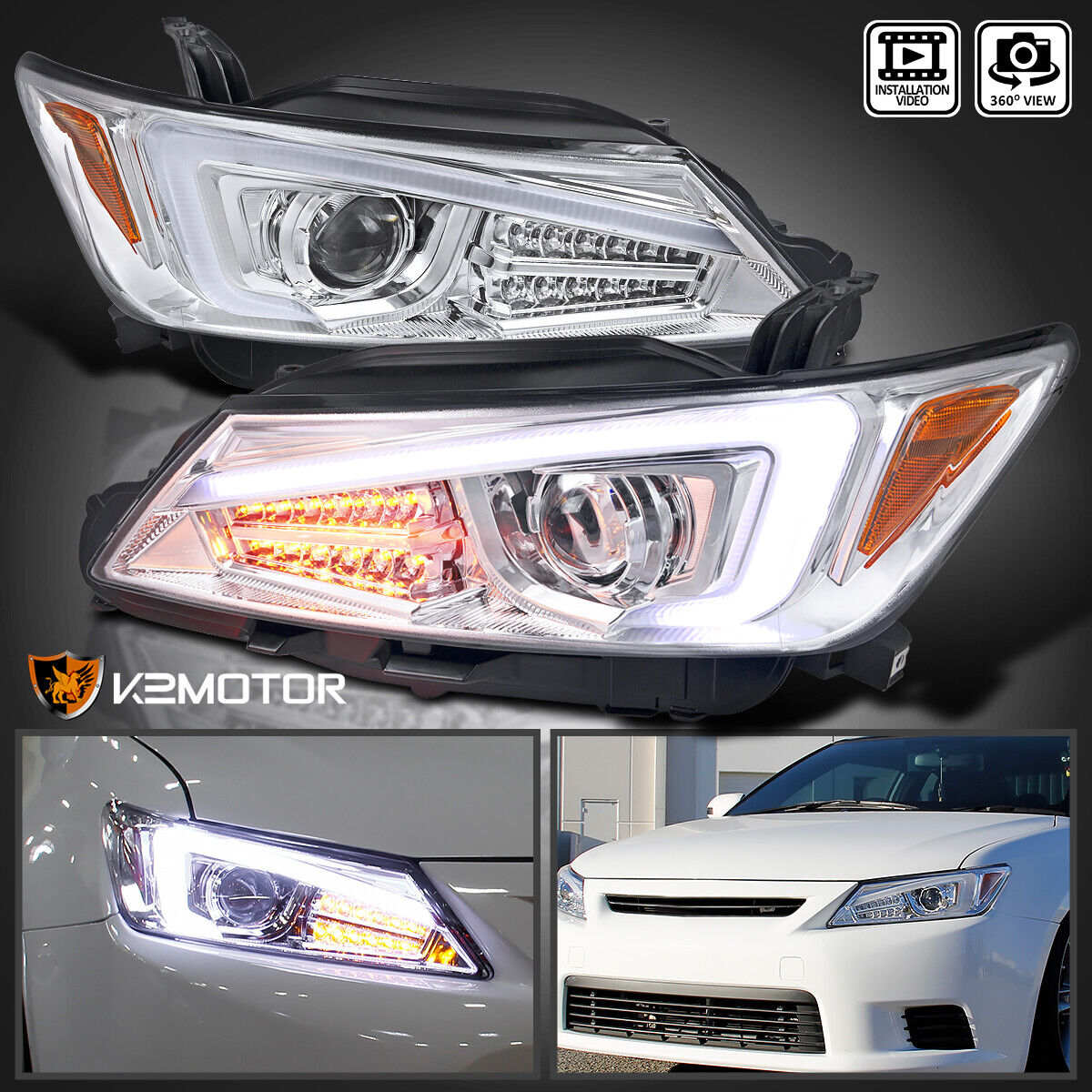 Clear Fits 2011-2013 Scion tC Projector Headlights LED Strip Signal Lamps 11-13