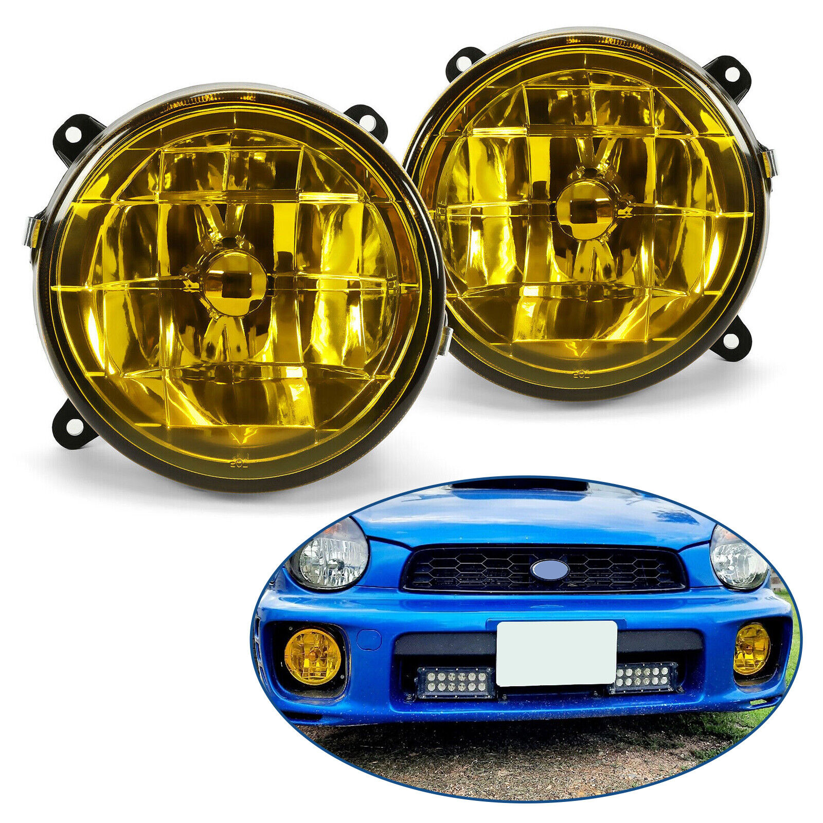 For 02-03 Subaru Impreza RS / WRX Yellow Lens Glass Fog Lights Set w/ Bulbs