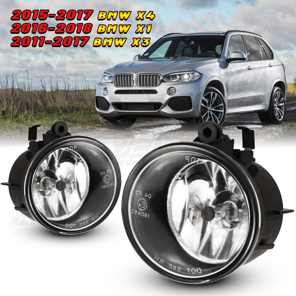 Driving Fog Lights for BMW X1 X3 X4 Assembly Clear Glass Lens Lamps H8 Bulbs Set