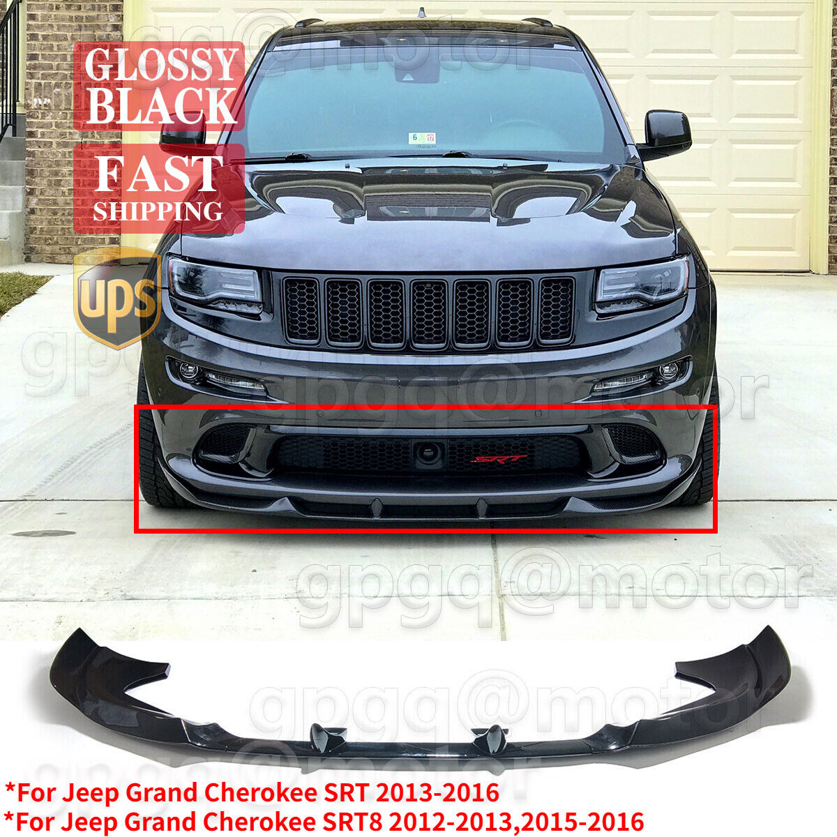 For Jeep Grand Cherokee SRT SRT8 12-2016 Painted Black Front Bumper Lip Splitter